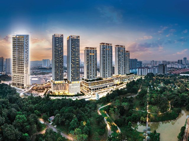Bukit Jalil City at dusk with Pavilion Bukit Jalil and the Park Green tower