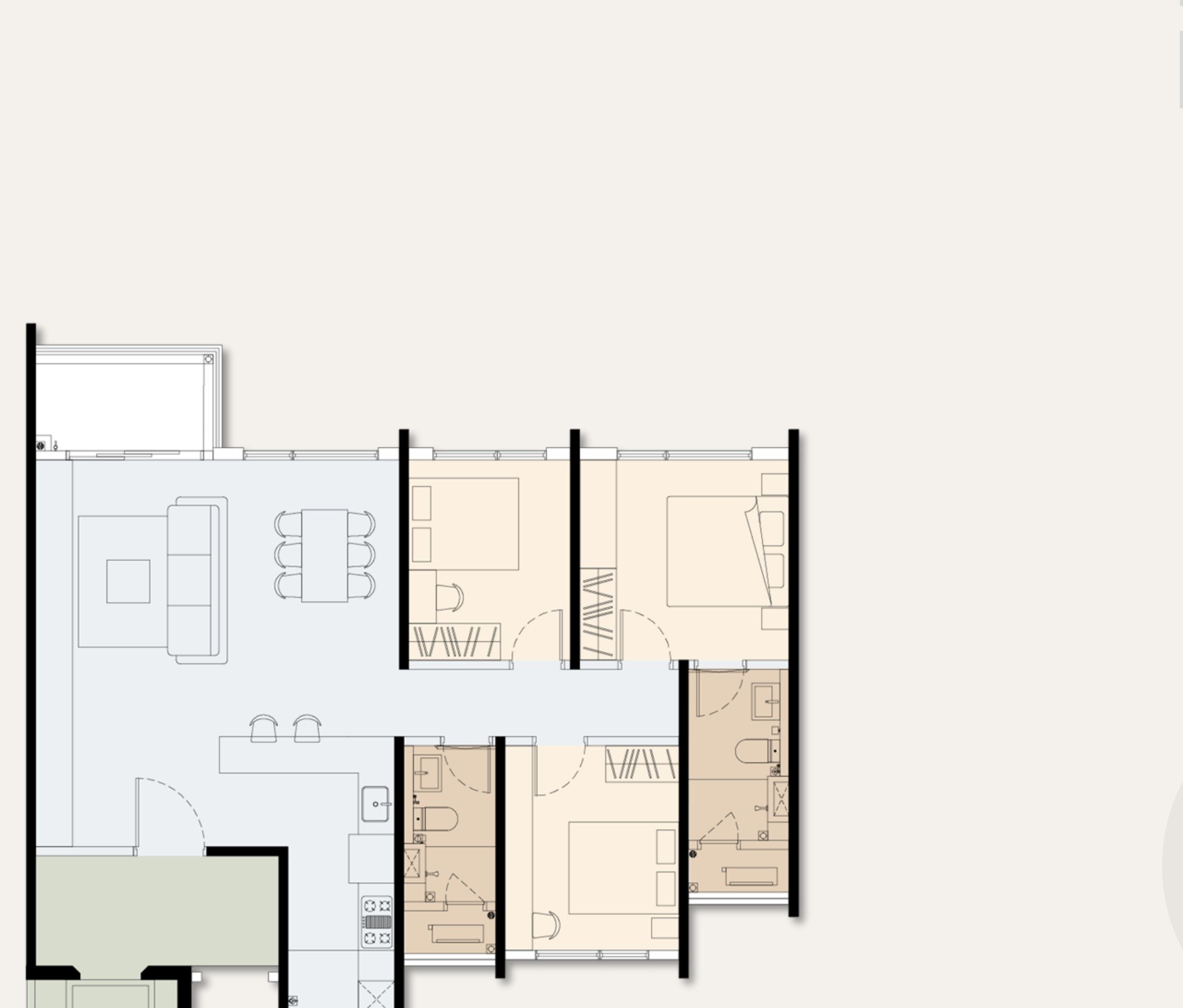 Accent Petaling Jaya Type C1 floor plan with balcony, 1,165 sq.ft., 3 bedrooms