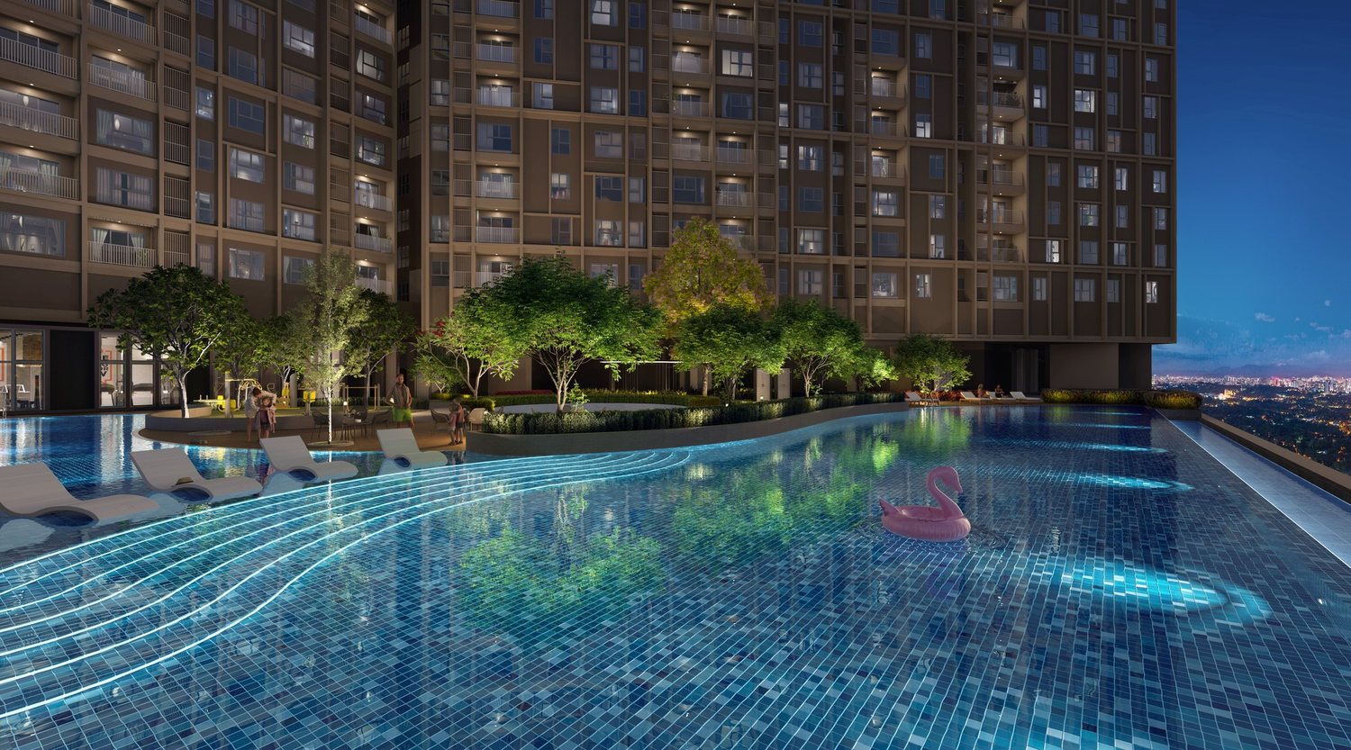 Aldenz Oasis pool at night, The Aldenz Damansara Perdana