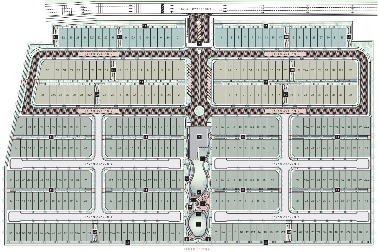 Avalon Cybersouth site plan showing Phase 1 and Phase 2 and the central park between them