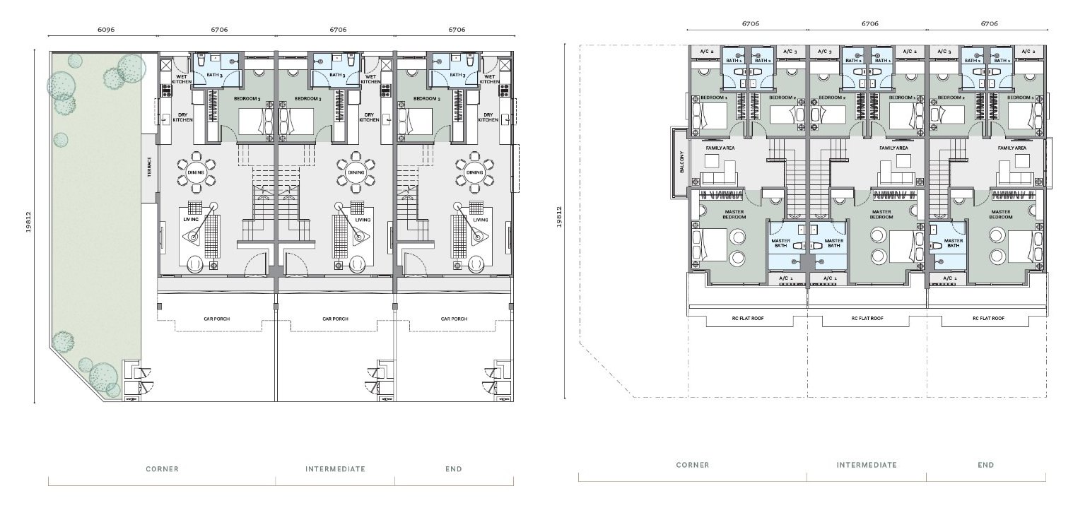 Avalon Cybersouth Type A ground and first floor plan, 22 by 65 foot link home of 2,004 sq.ft.