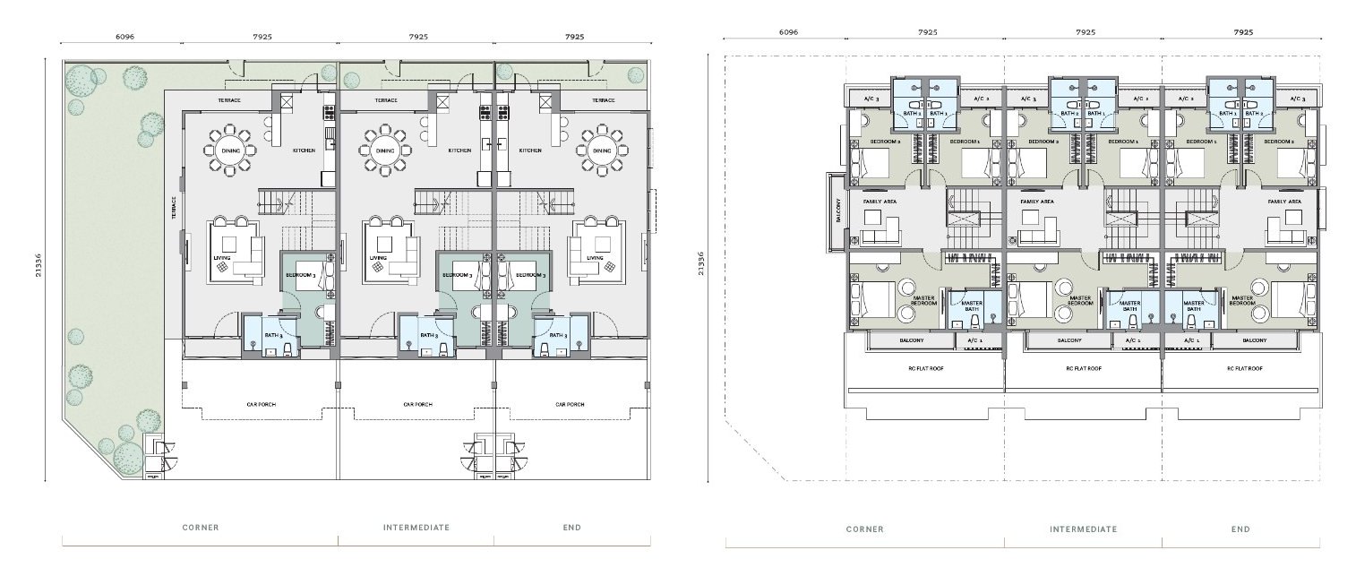 Avalon Cybersouth Type C ground and first floor plan, 26 by 70 foot garden home of 2,390 sq.ft.