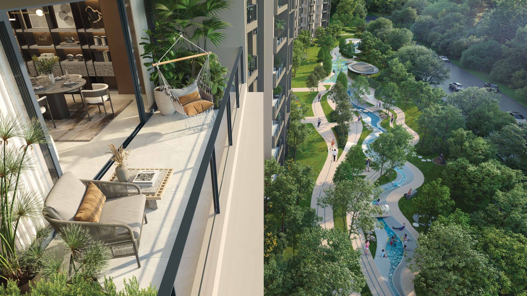 Balcony view over the recreational park at Ayanna Resort Residences