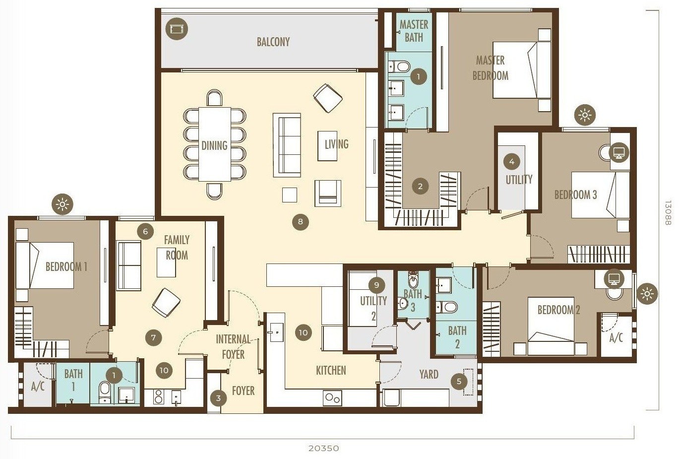 Ayanna Type D dual-key floor plan, 2,316 sq.ft., 4 plus 2 bedrooms with family room
