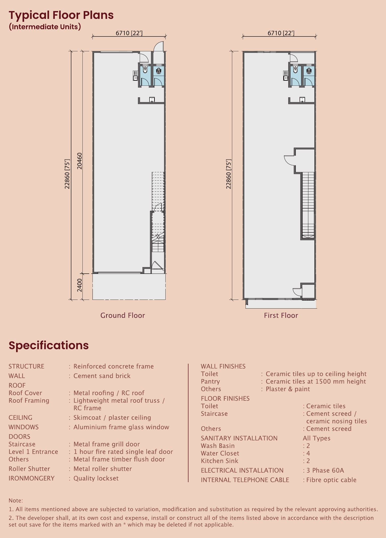 Typical floor plans for the Caledonia Avenue shop offices