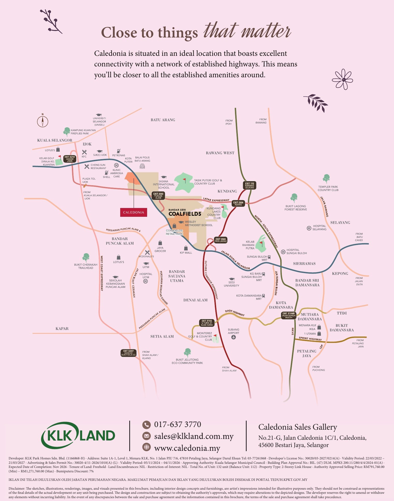 Location map showing Caledonia at Bestari Jaya and the surrounding highways