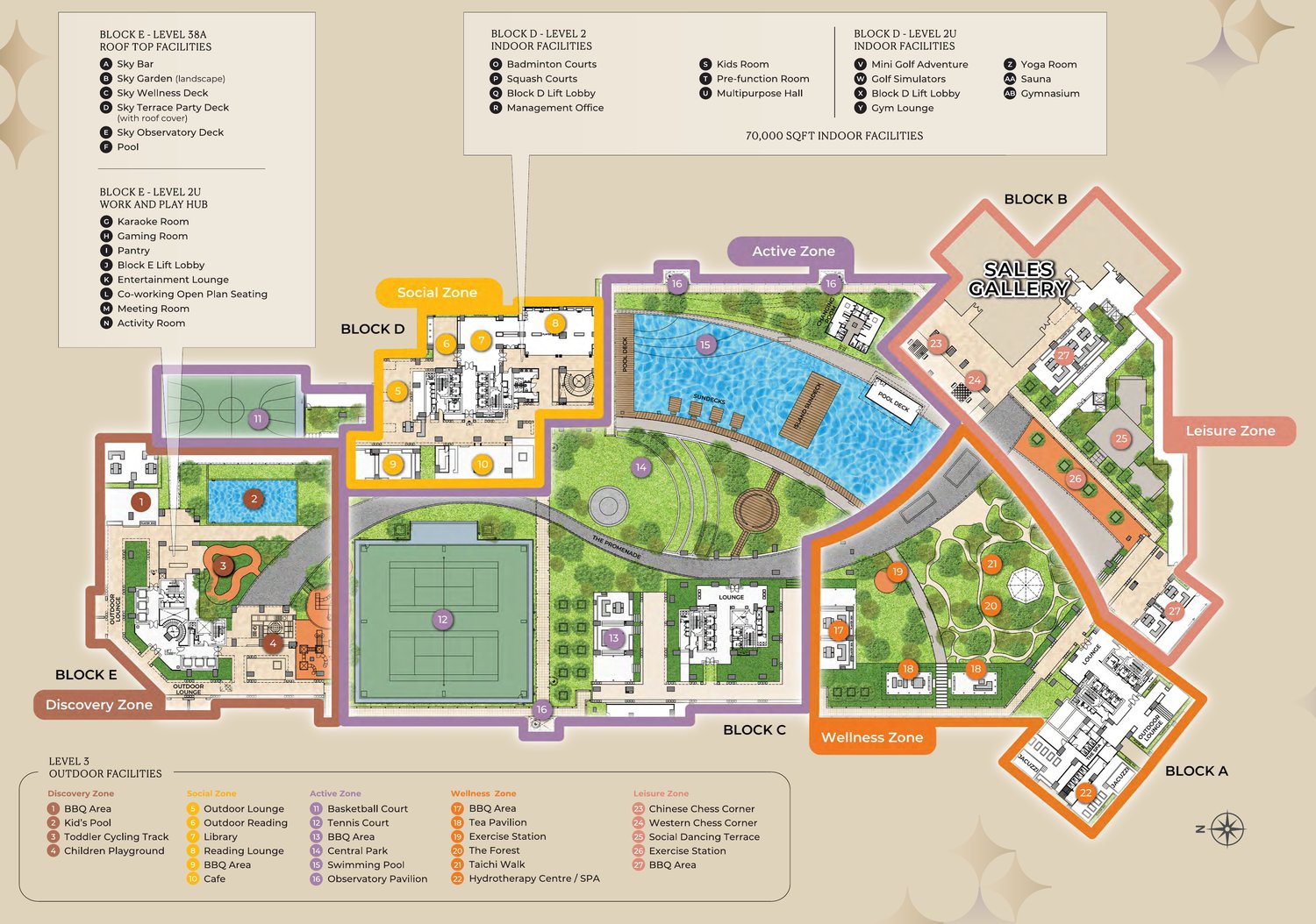 The Cappella Embassy site and facilities plan across five blocks on nine acres