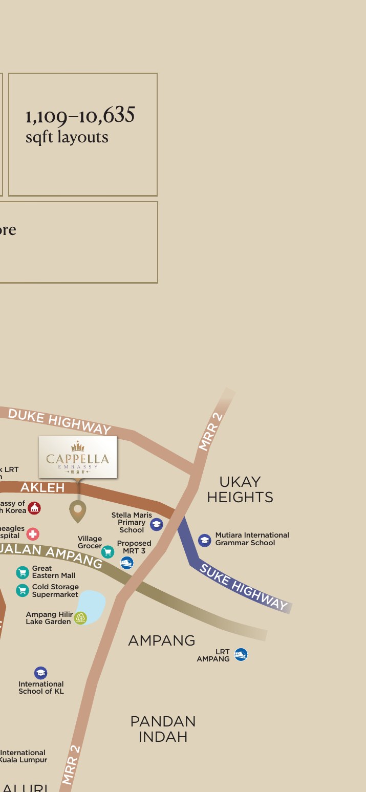 Location map showing Cappella Embassy on Embassy Row off Jalan Ampang, Kuala Lumpur
