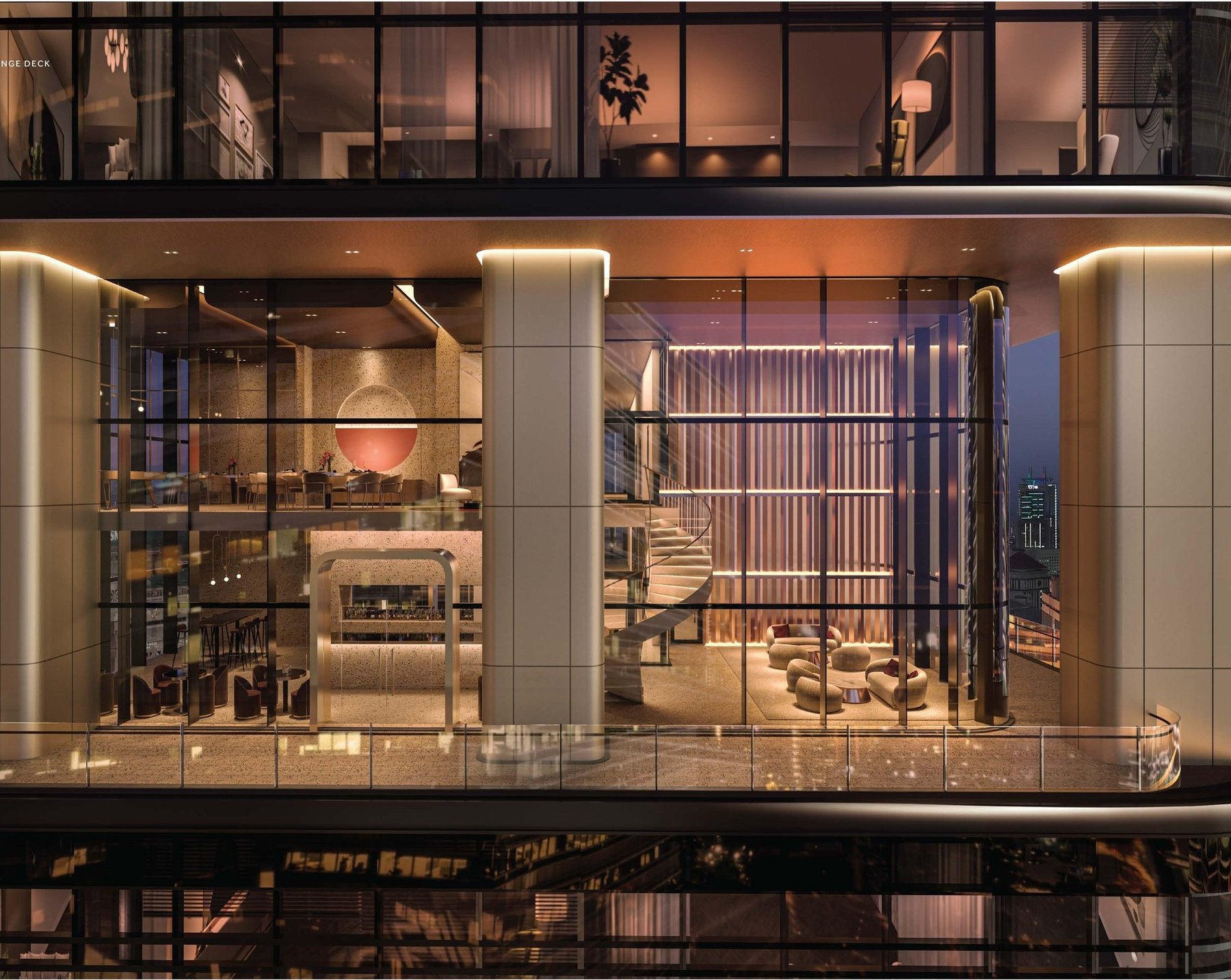 Sky lounge at CloutHaus Residences, cutaway view