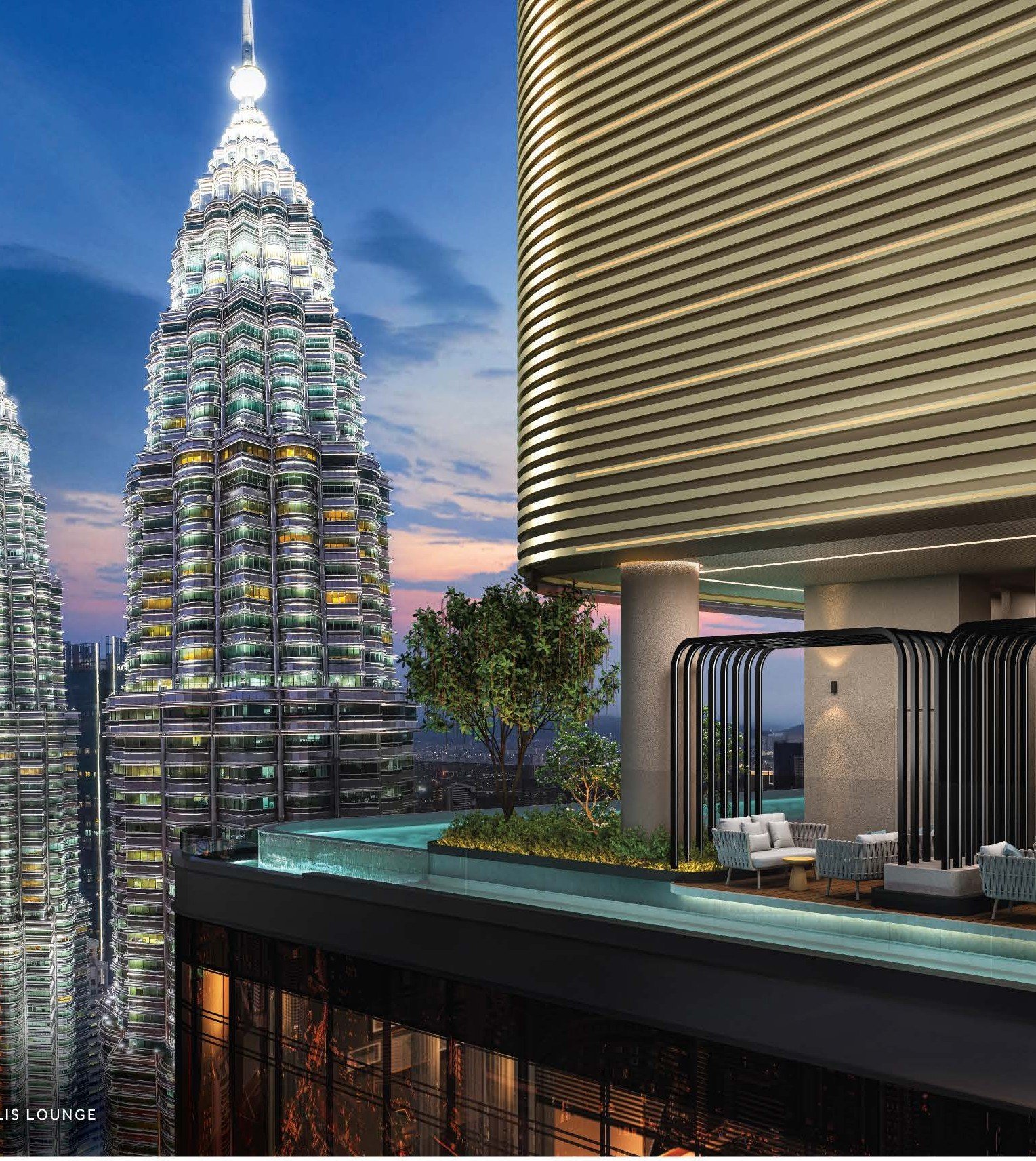 Sky terrace at CloutHaus looking towards the Petronas Twin Towers