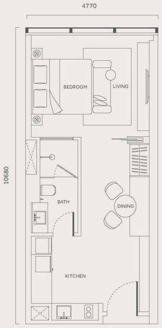 CloutHaus Residences Type C, D, E and F floor plan, 549 sq.ft., 1 bedroom and 1 bathroom