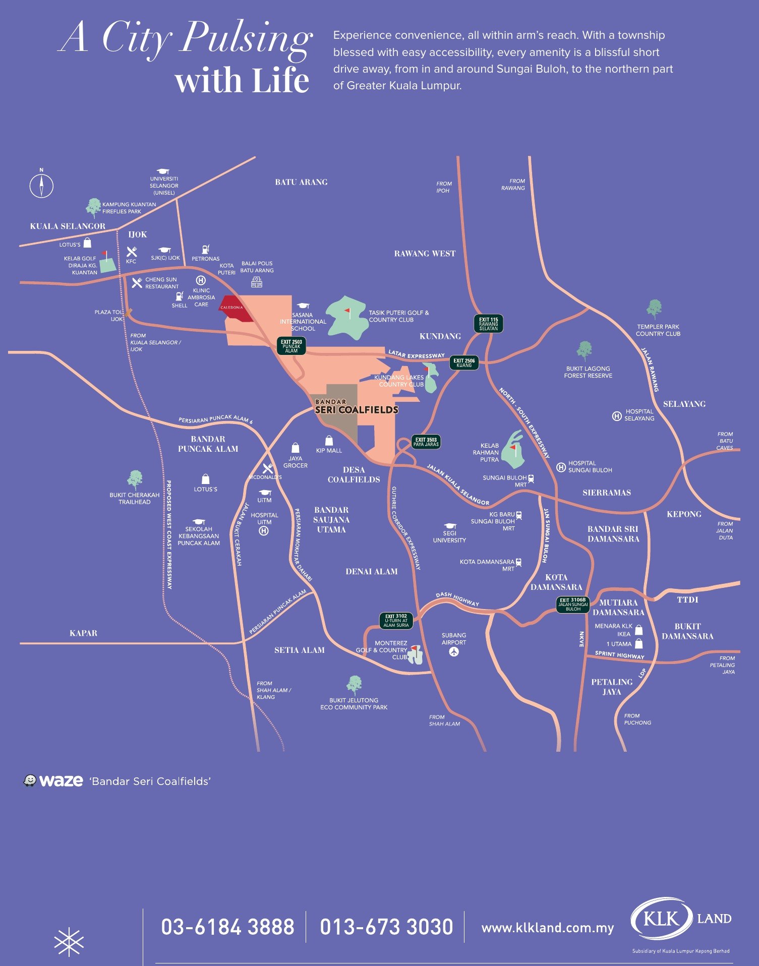 Location map showing Bandar Seri Coalfields at Sungai Buloh and the surrounding highways
