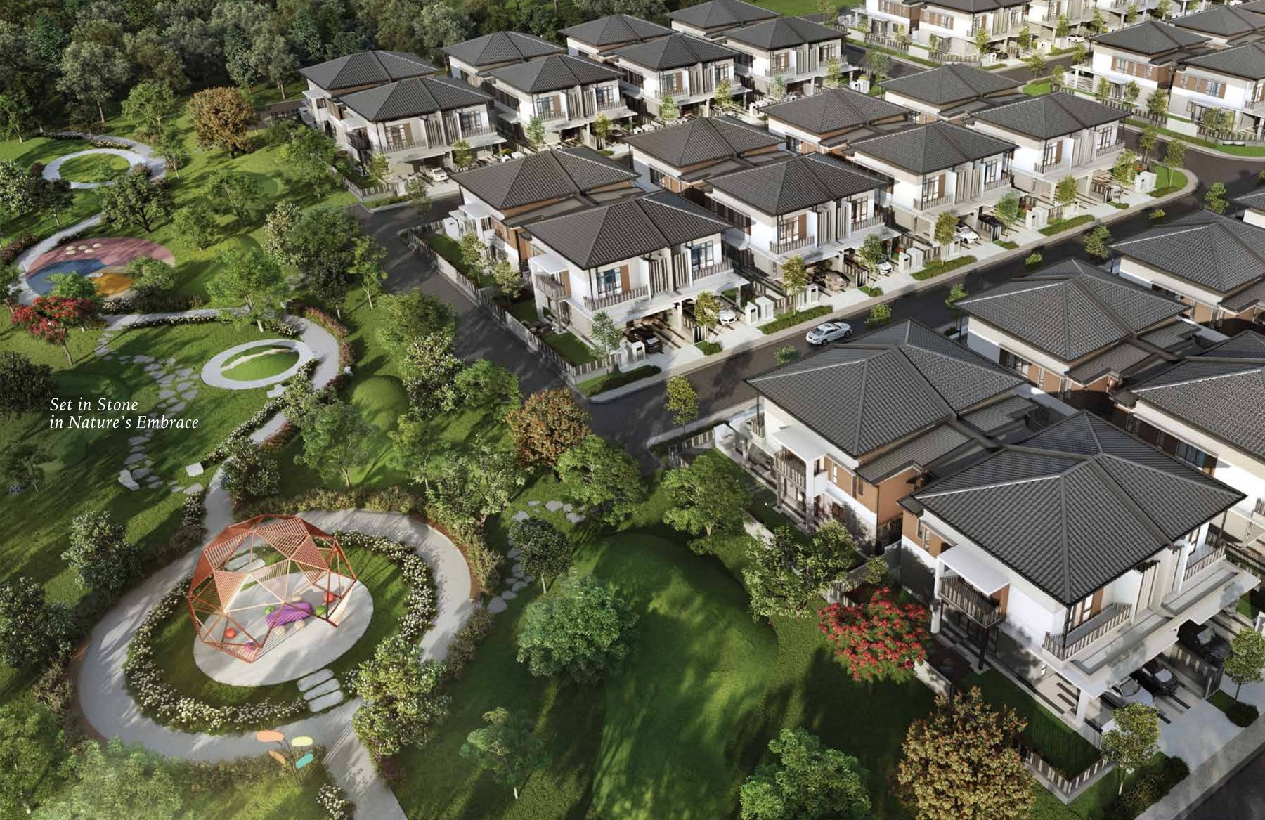 Aerial view of the landed homes and park at Bandar Seri Coalfields