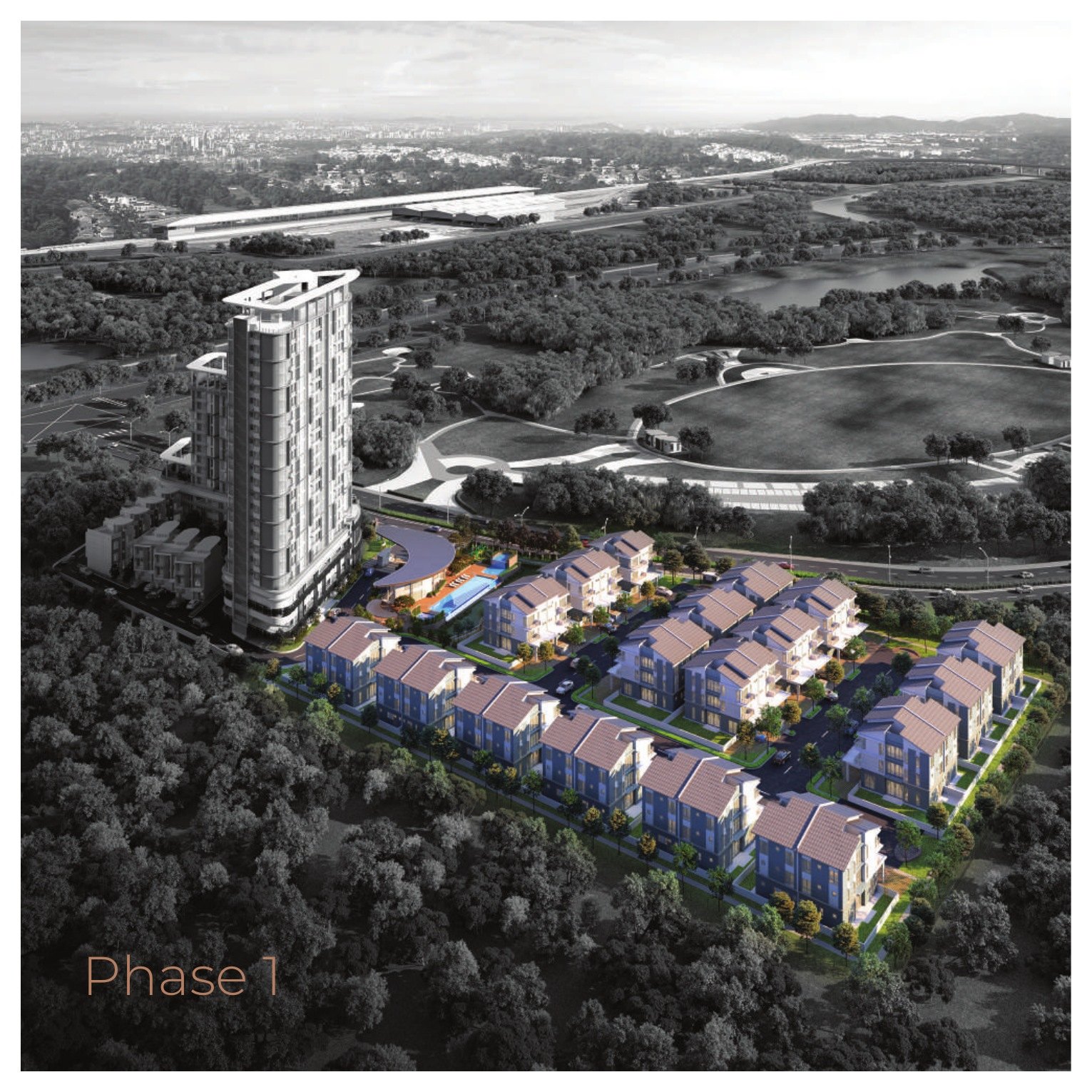 Aerial view of Phase 1 at Daya Residence, the semi-detached homes and bungalow
