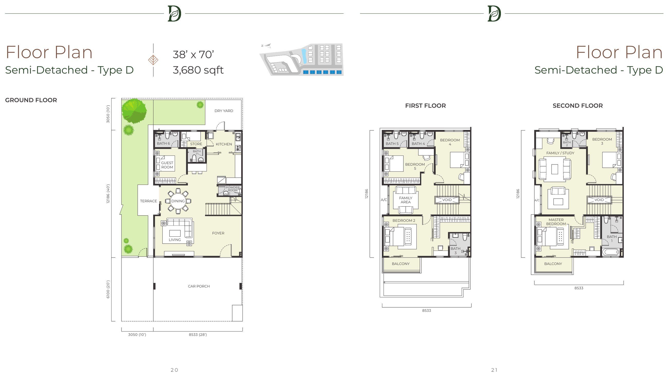 Daya Residence semi-detached Type D floor plan, 3,680 sq.ft. over three storeys