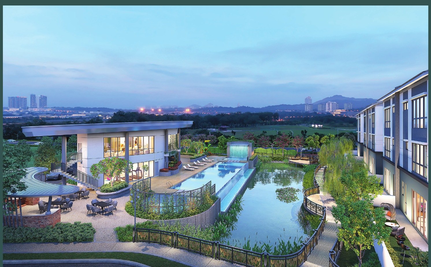 The standalone clubhouse and swimming pool at Daya Residence