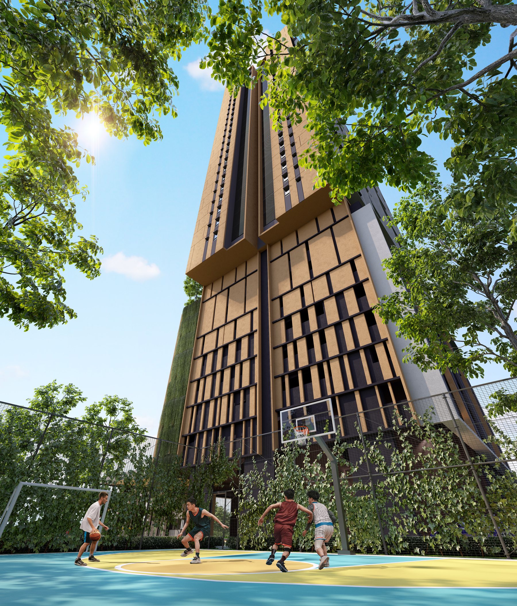 Ripple Court basketball and futsal court beneath the D'Evia tower