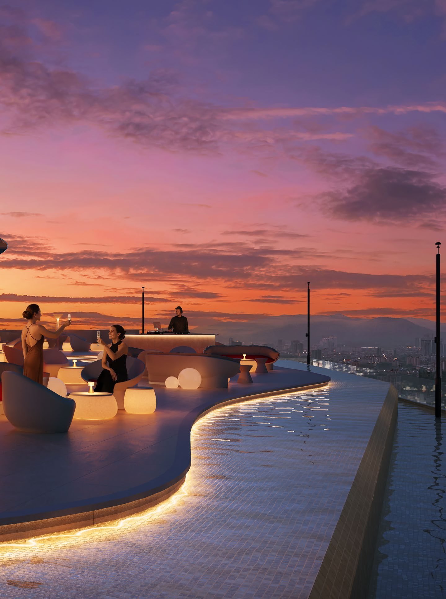Rooftop pool at Divine KLCC at sunset