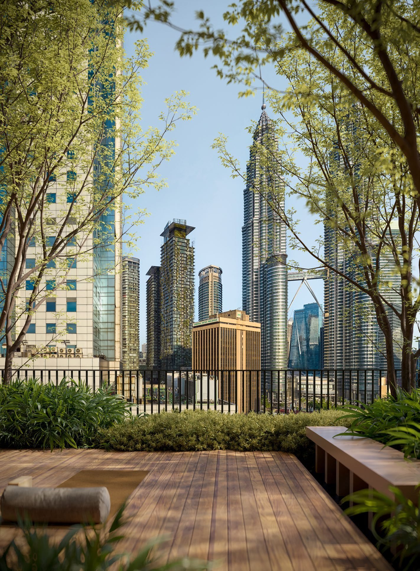 The Flow Park at Divine KLCC with a view towards the Petronas Twin Towers