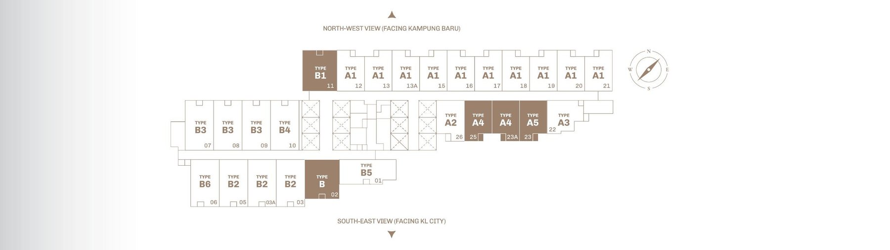 Divine KLCC typical floor key plan showing the north-west Kampung Baru and south-east KL City orientations