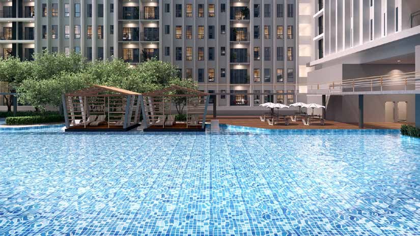 Swimming pool at e.Sentral SmartCity at dusk