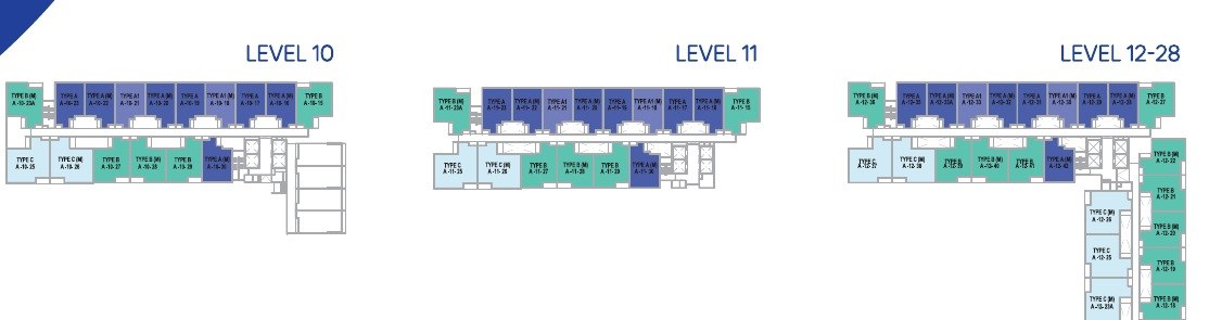e.Sentral SmartCity typical floor key plans for levels 10, 11 and 12 to 28