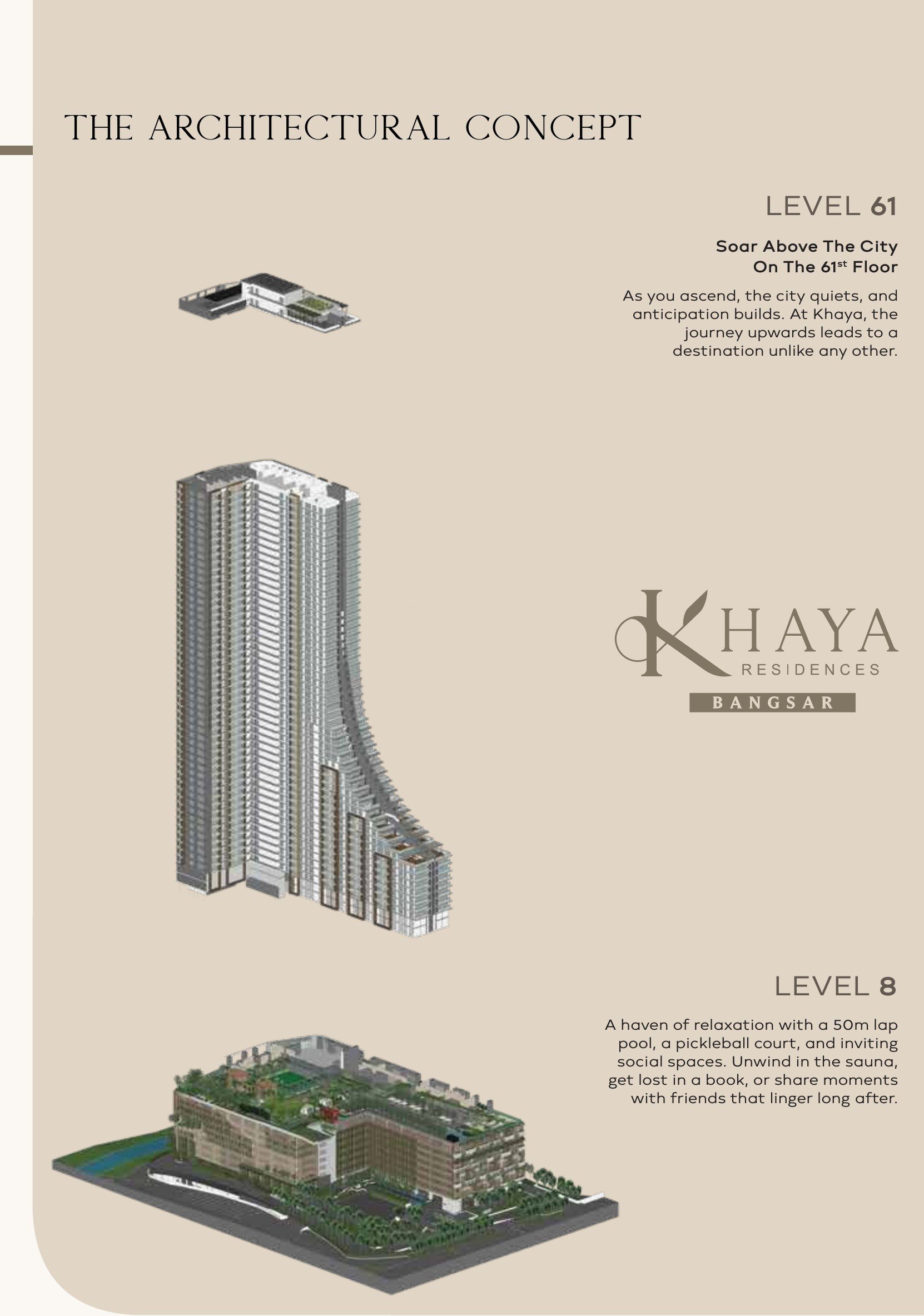 Architectural concept section of Khaya Residences showing Level 8, Level 60 and Level 61