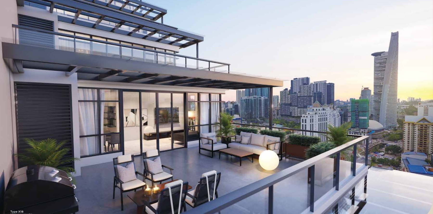 Terrace and city view from an X-series unit at Khaya Residences