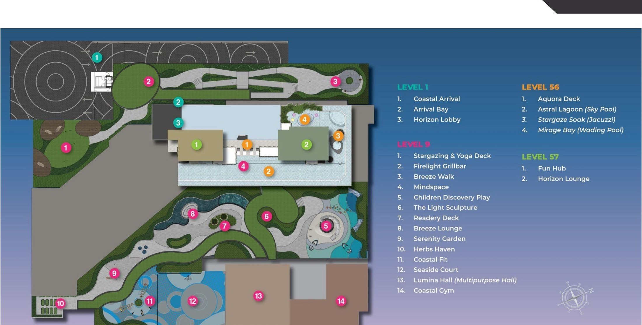 The Lighthauz Level 9 facilities plan showing the podium deck layout