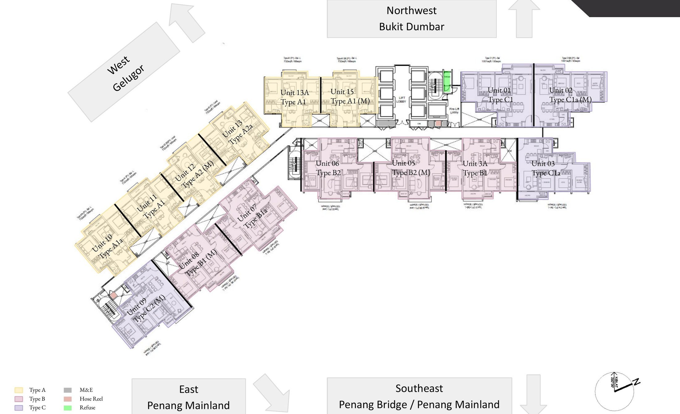 The Lighthauz typical floor key plan showing unit positions and the northwest, east and southeast orientations