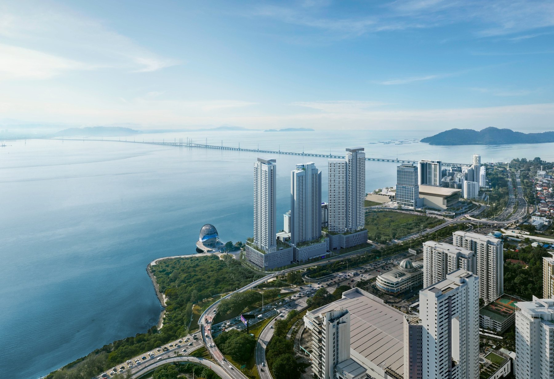 The Lighthauz on the Gelugor waterfront with the Penang Bridge beyond