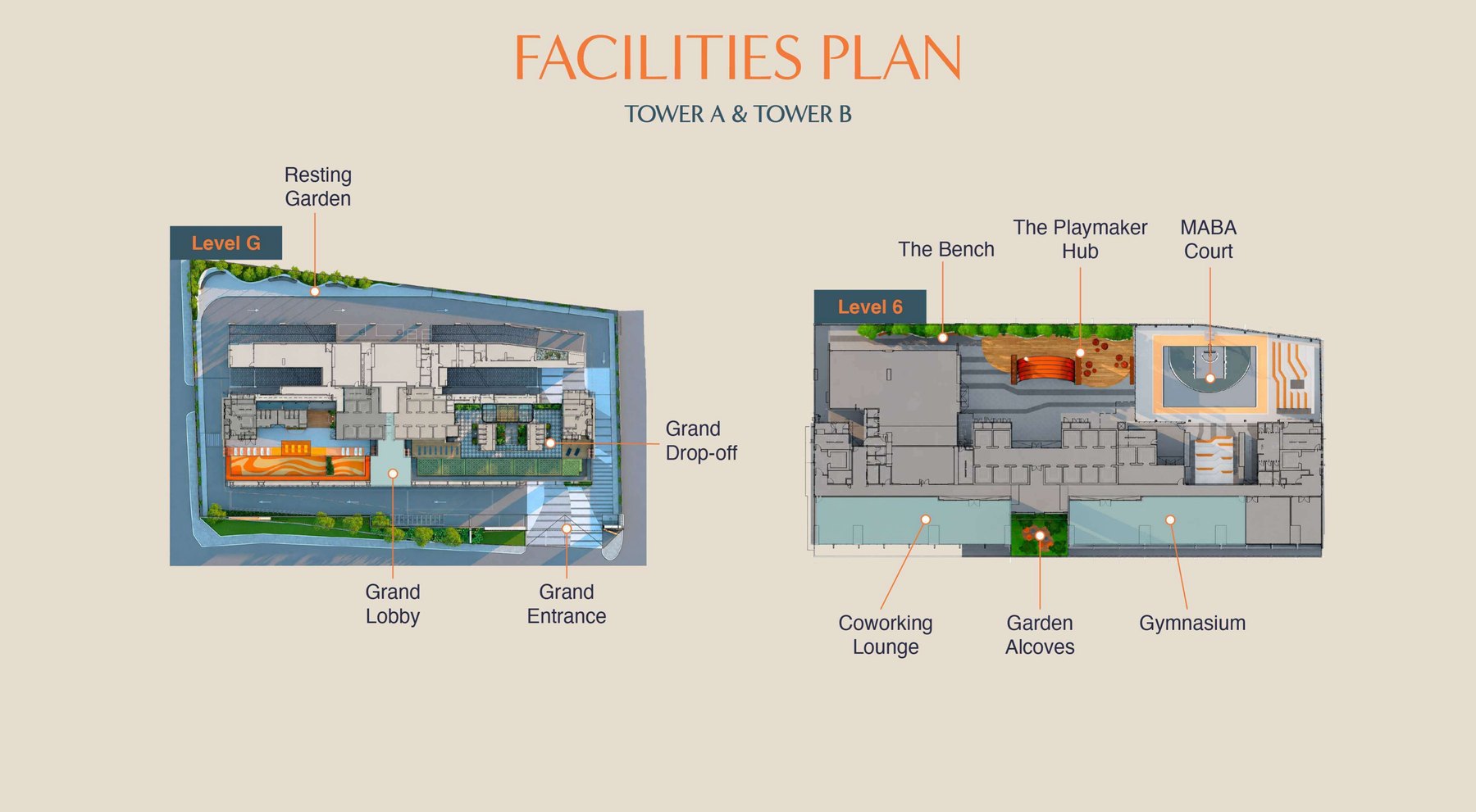 The Level 6 facilities plan at MABA Suitez shared between Tower A and Tower B