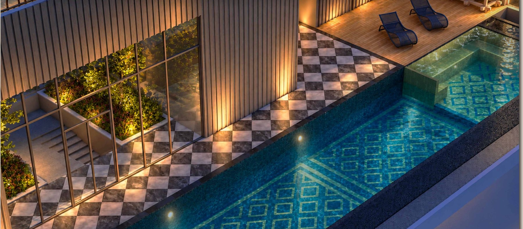 The Luxe Pool and jacuzzi above Tower A