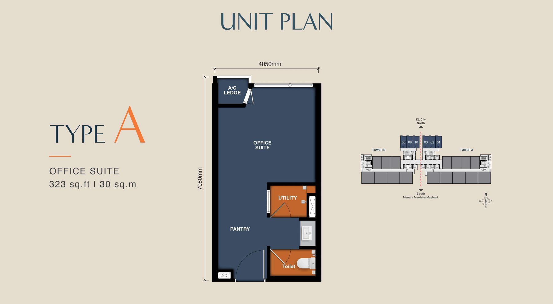MABA Suitez Type A office suite plan, 323 sq.ft. studio