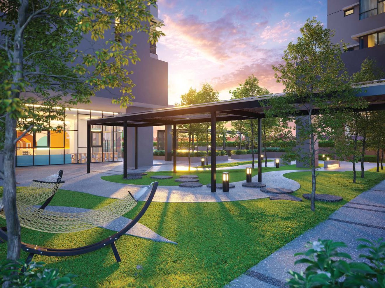 Hammock lawn on the Level 5 facilities deck at OAKA Residences Bukit Jalil