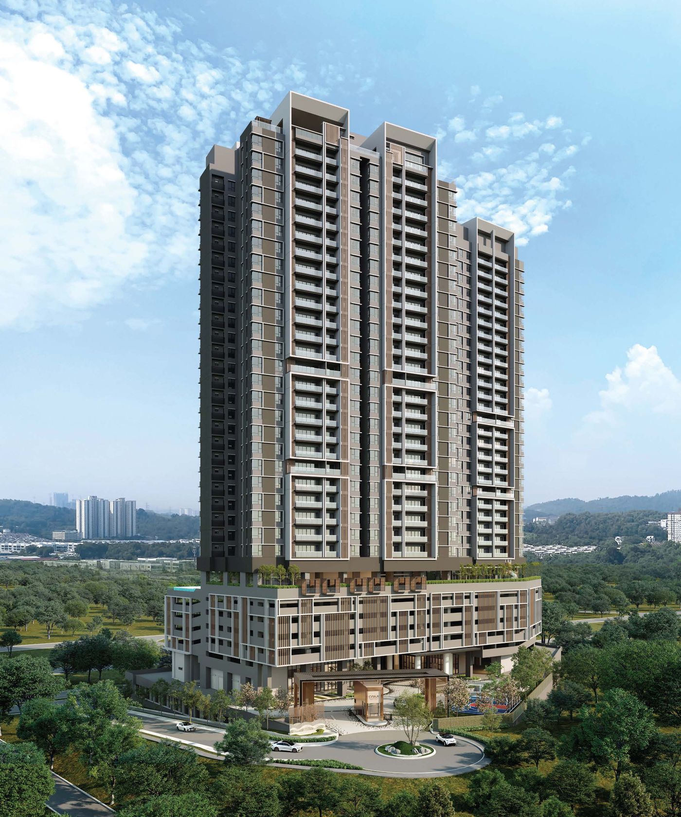 OAKA Residences Bukit Jalil towers above the podium, artist's impression