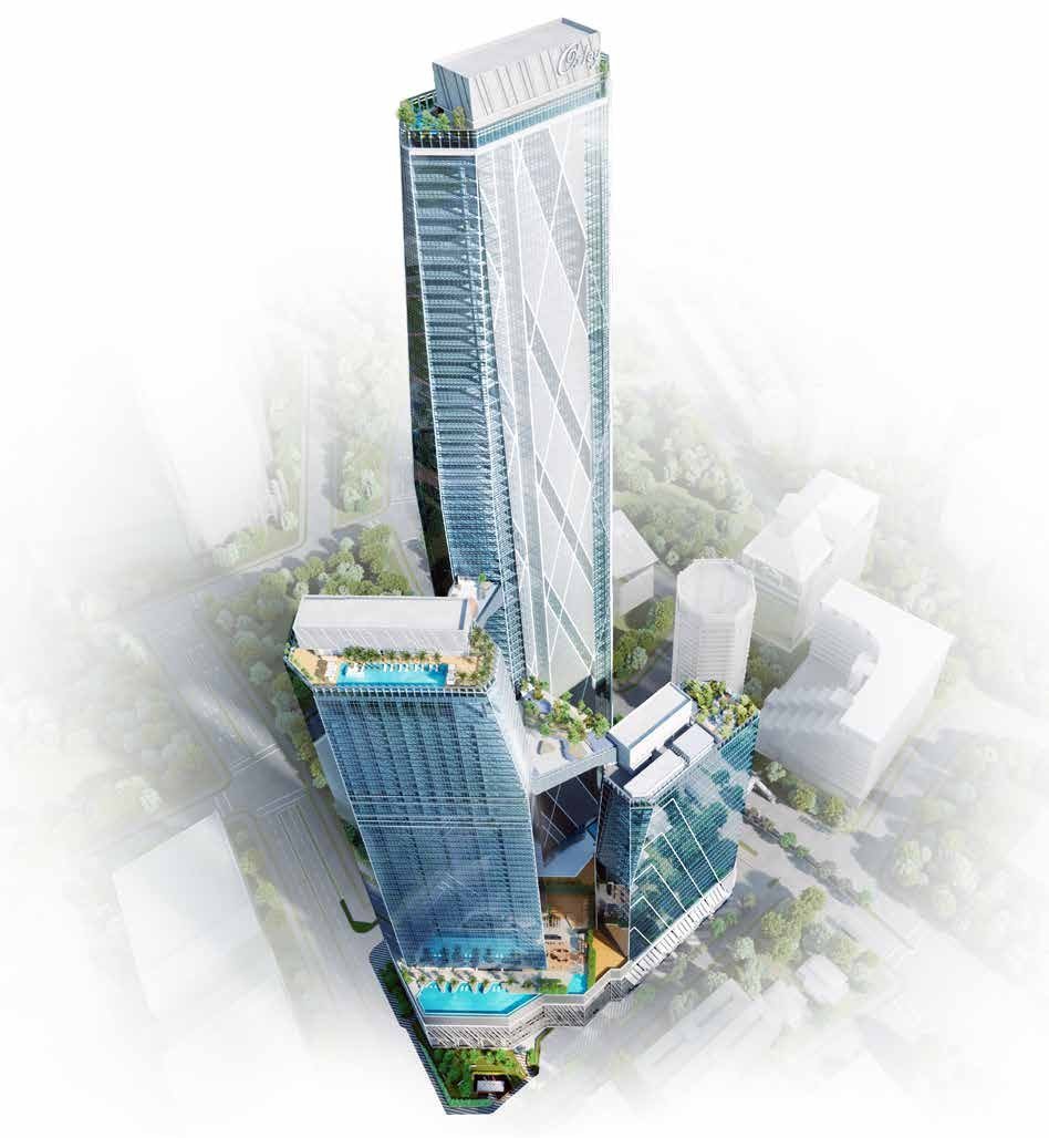 Oxley Towers KLCC massing diagram showing the two hotel and residential towers, the office tower and the retail boulevard