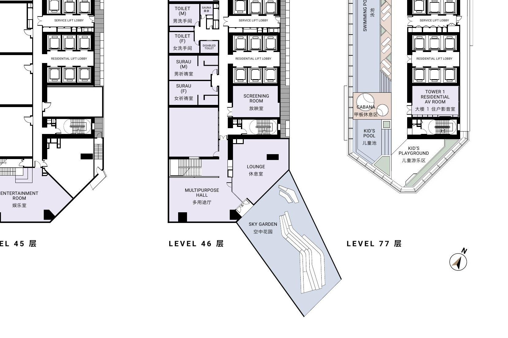 SO/ Kuala Lumpur Residences facility plates at Levels 45, 46 and 77