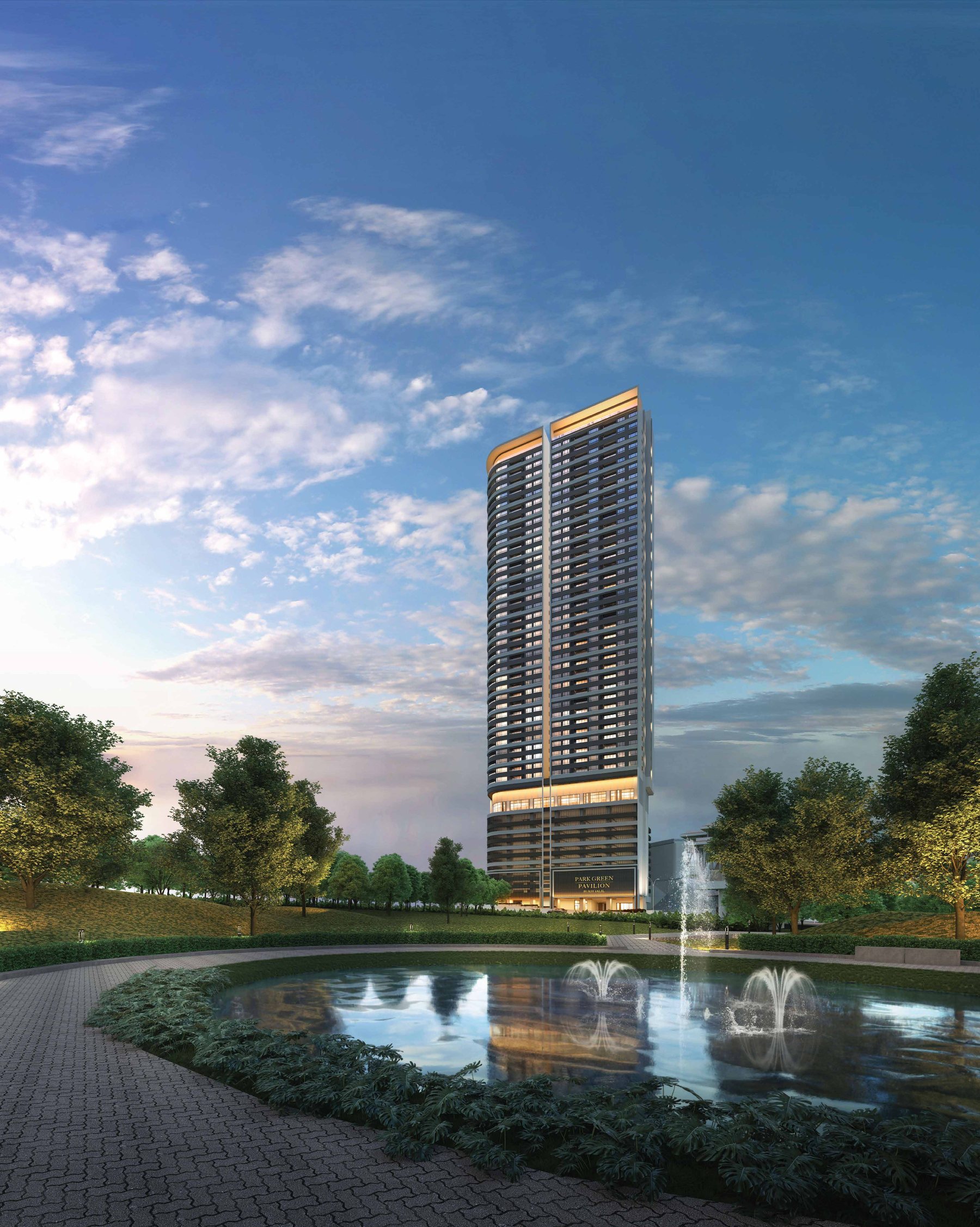 Park Green Pavilion tower and water feature, artist's impression