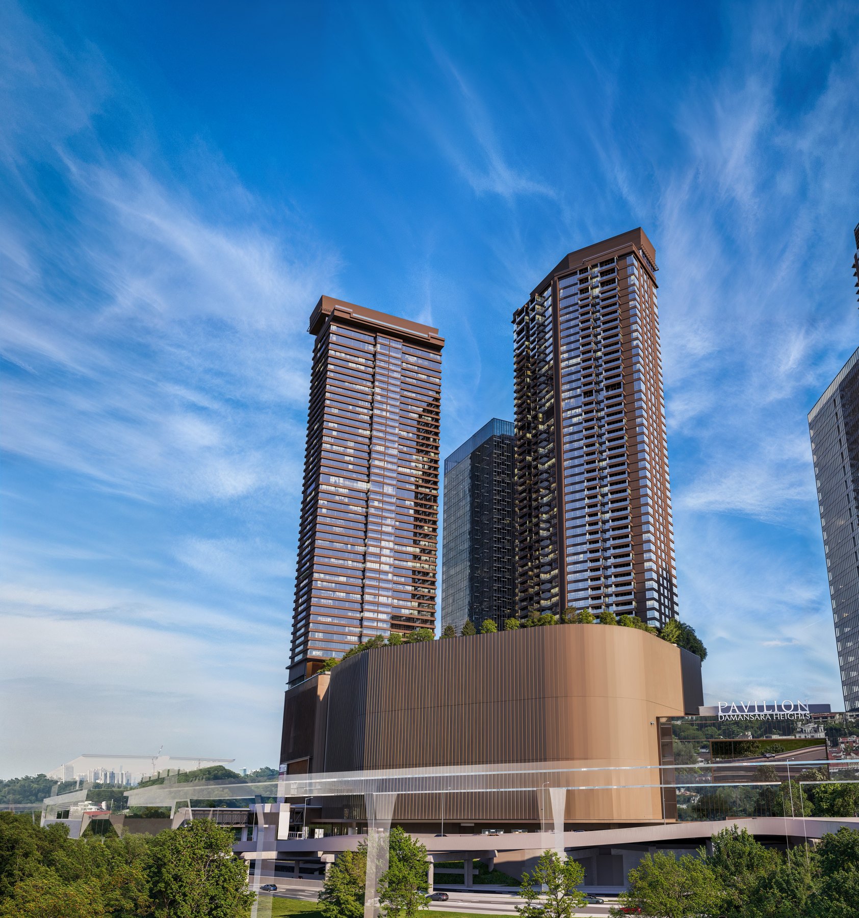 The two Phase 2 residential towers rising from the mall podium at Pavilion Damansara Heights
