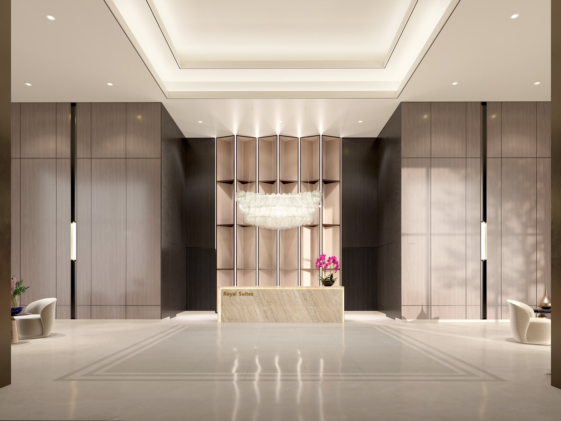 The double-volume lobby at Royal Suites