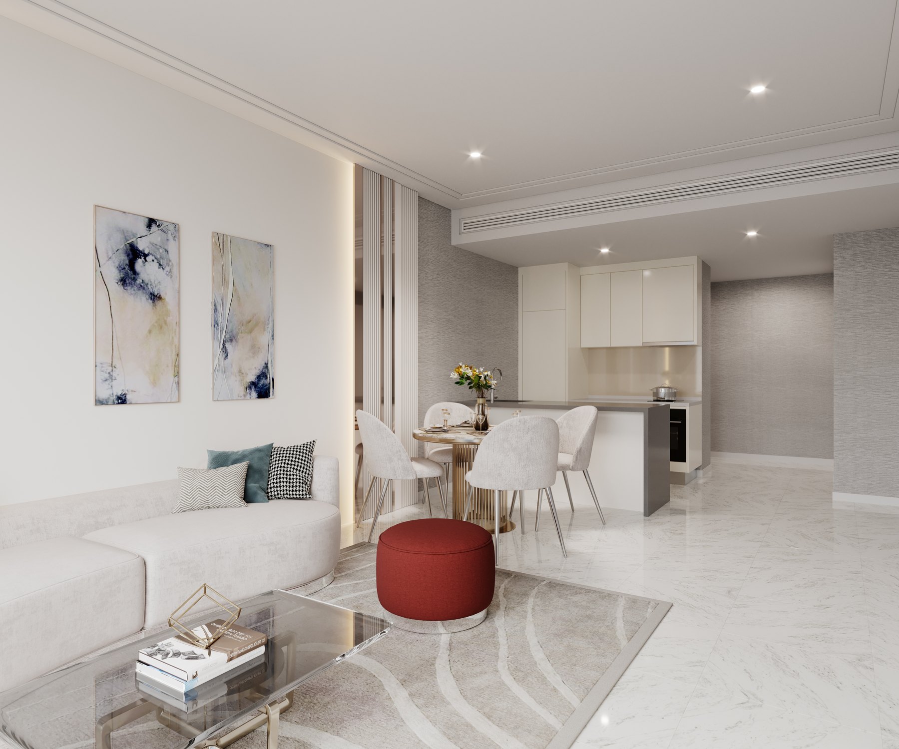 Kitchen and living area in a Royal Suites Type DK1