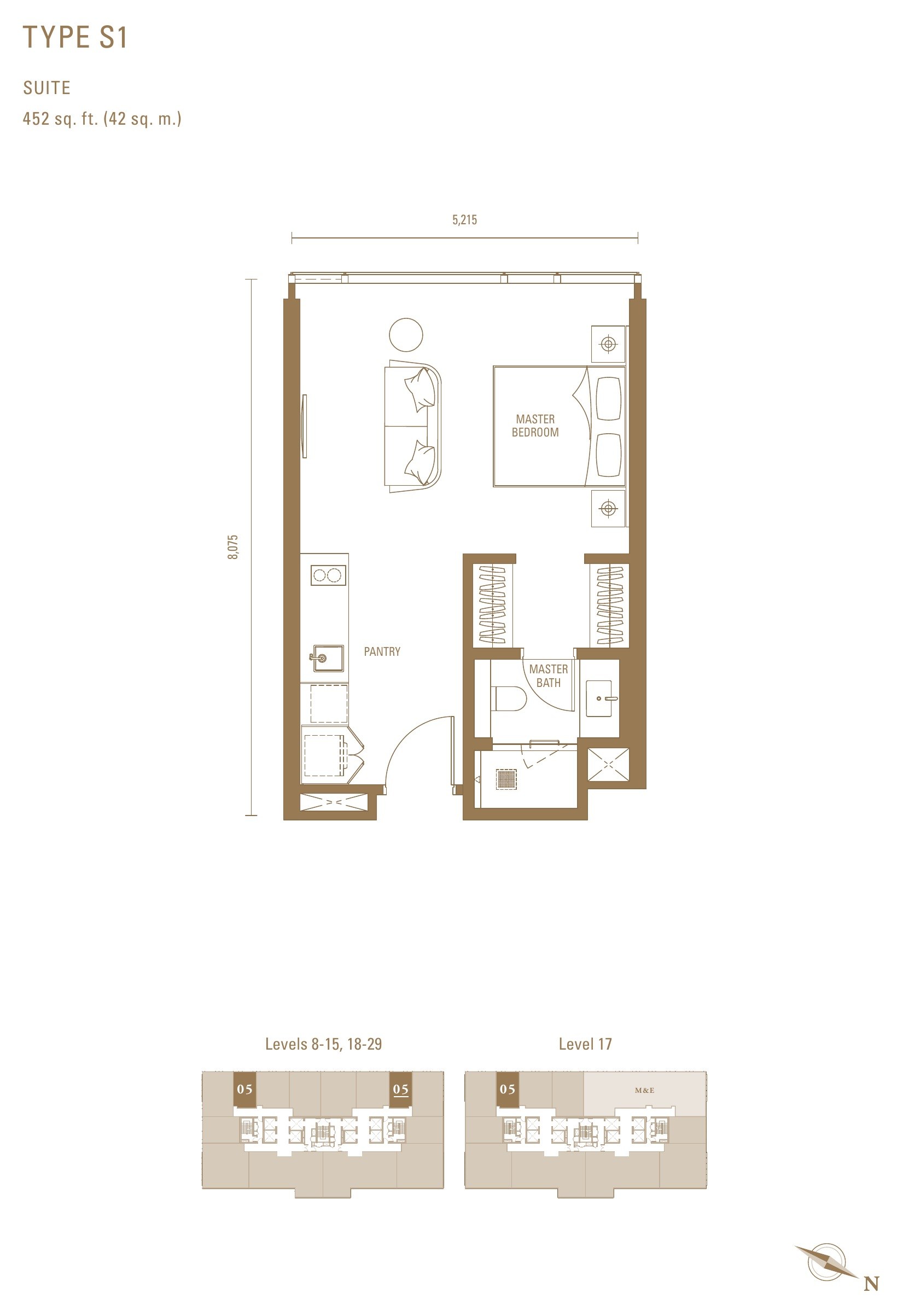 Royal Suites Type S1 floor plan, 452 sq.ft. suite