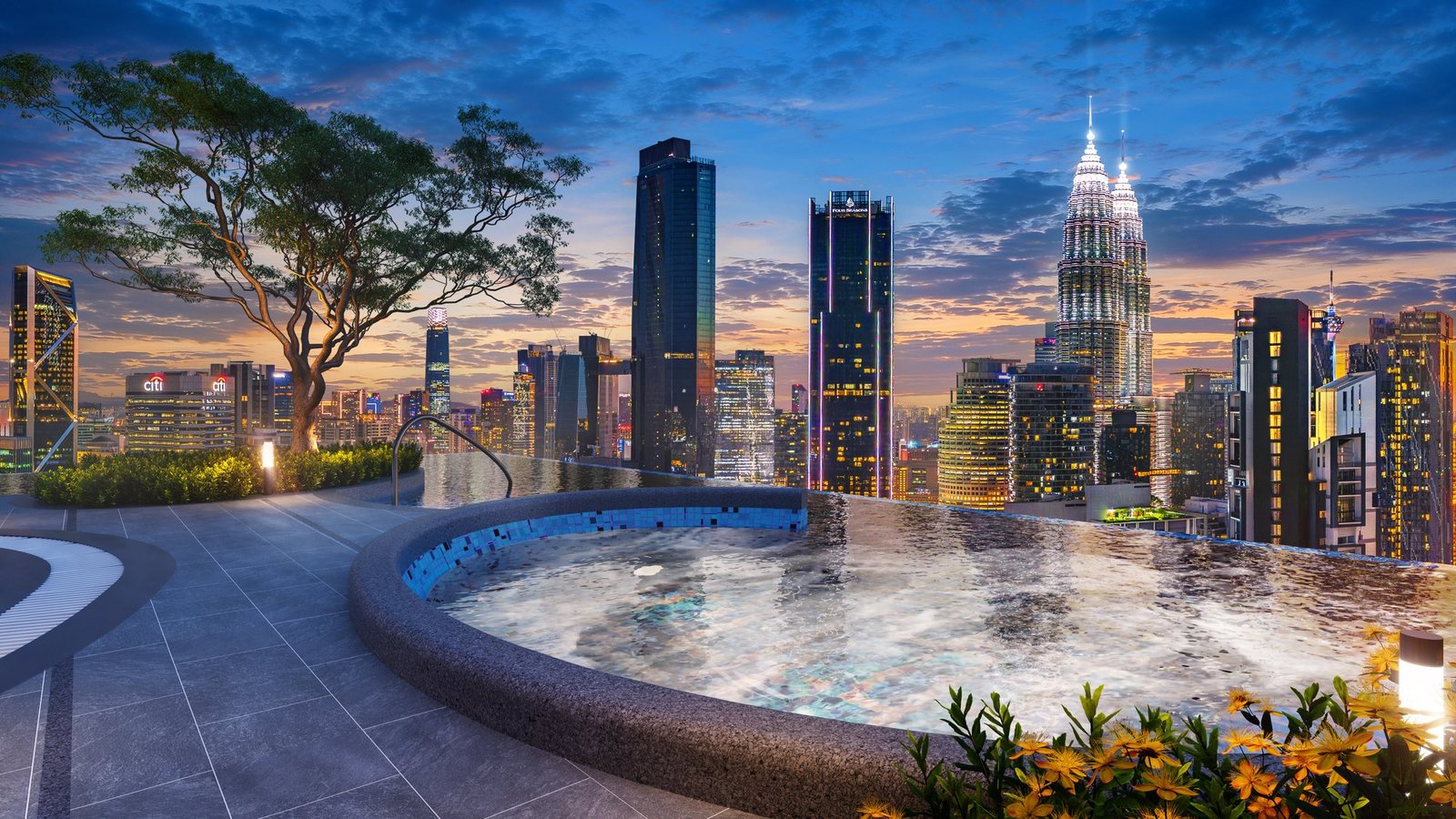 Nest jacuzzi on the sky deck at Phoeniz Suites KL City Centre