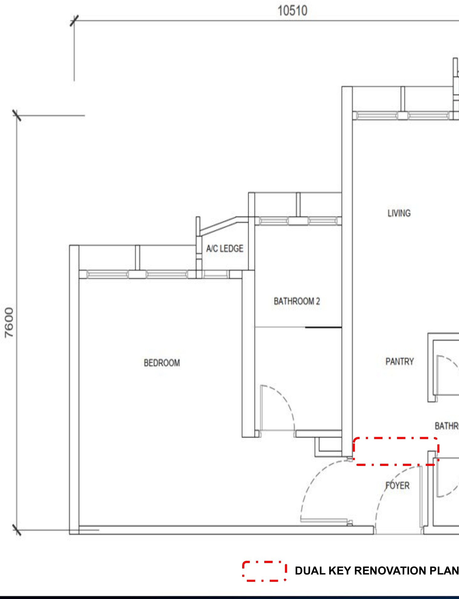 Phoeniz Suites KL City Centre Type B2 678 sqft dual-key floor plan, 1 bedroom 2 bathrooms