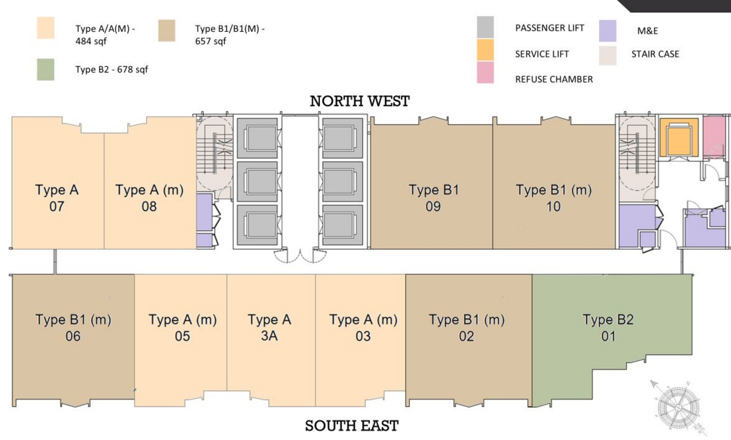 Phoeniz Suites KL City Centre typical floor plan for Levels 19 to 50 showing ten suites per floor