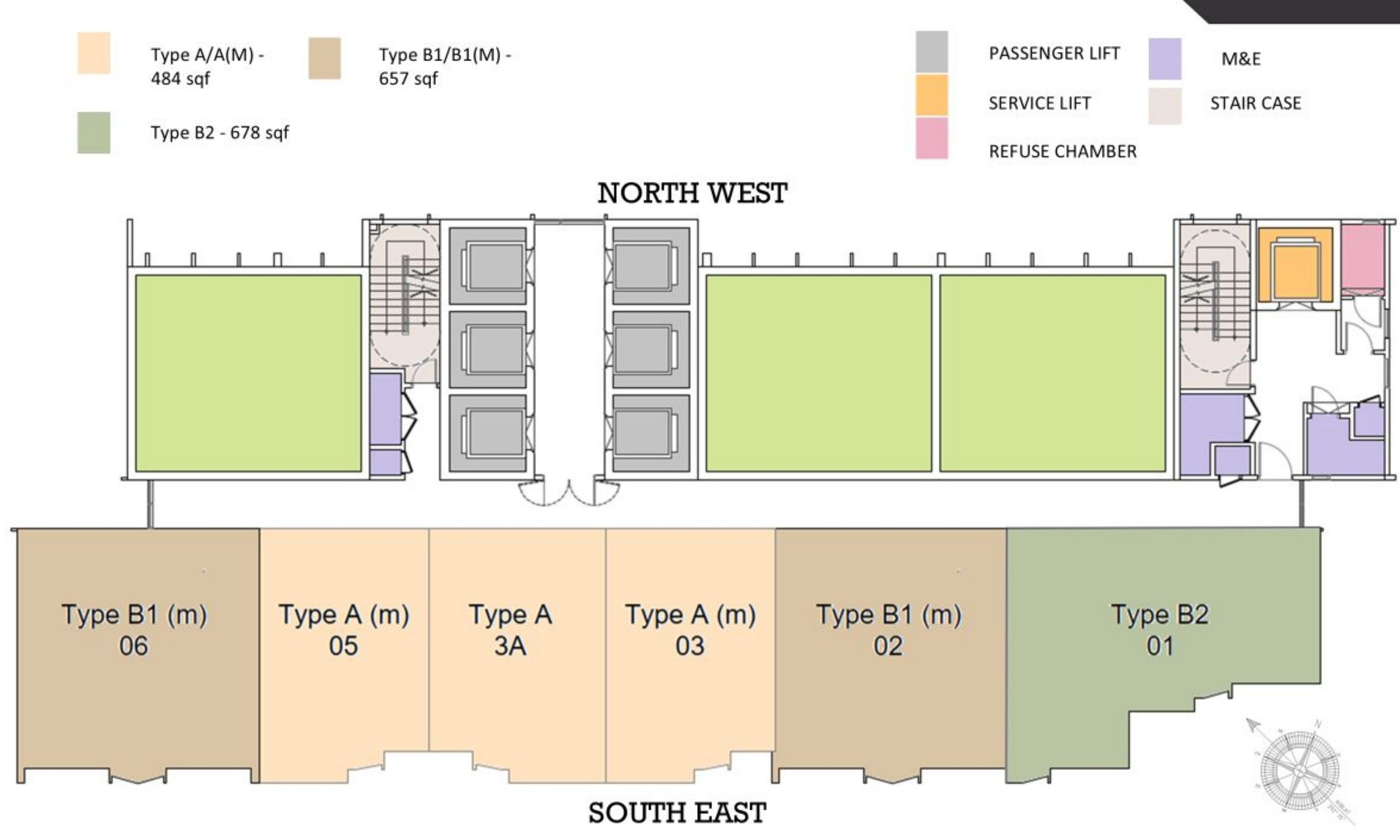 Phoeniz Suites KL City Centre typical floor plan for Levels 6 to 18 showing six suites per floor above the mechanical car park