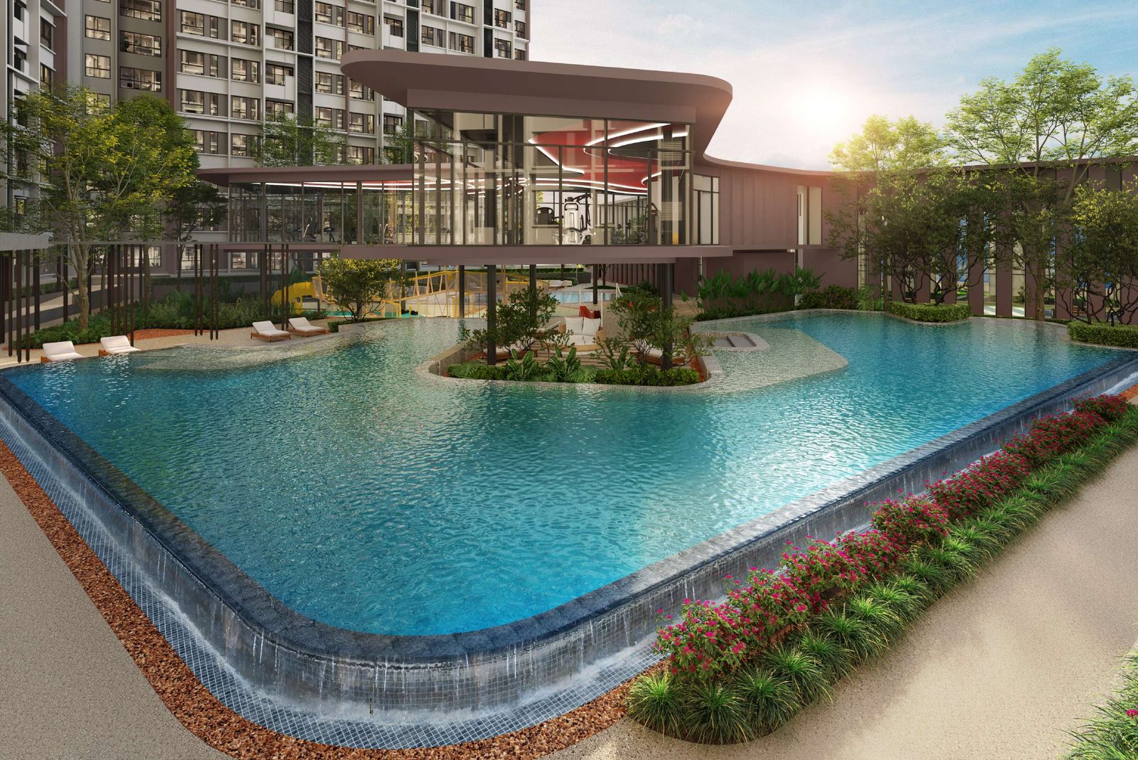 The Queenswoodz Bukit Jalil Leisure Pool on the Level 8 podium deck, artist's impression