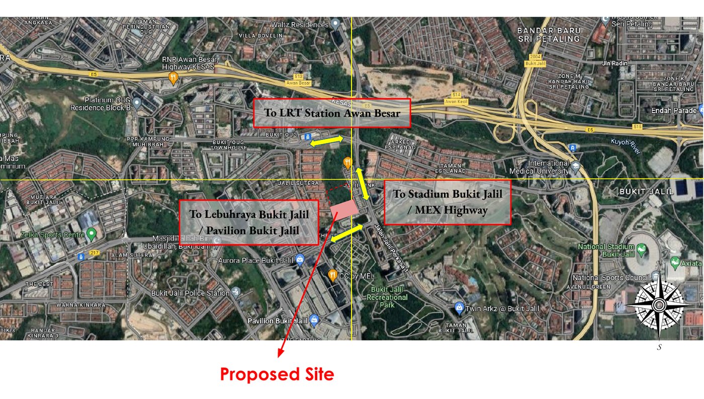 The Queenswoodz Bukit Jalil site plan and accessibility map showing LRT Awan Besar and highway access