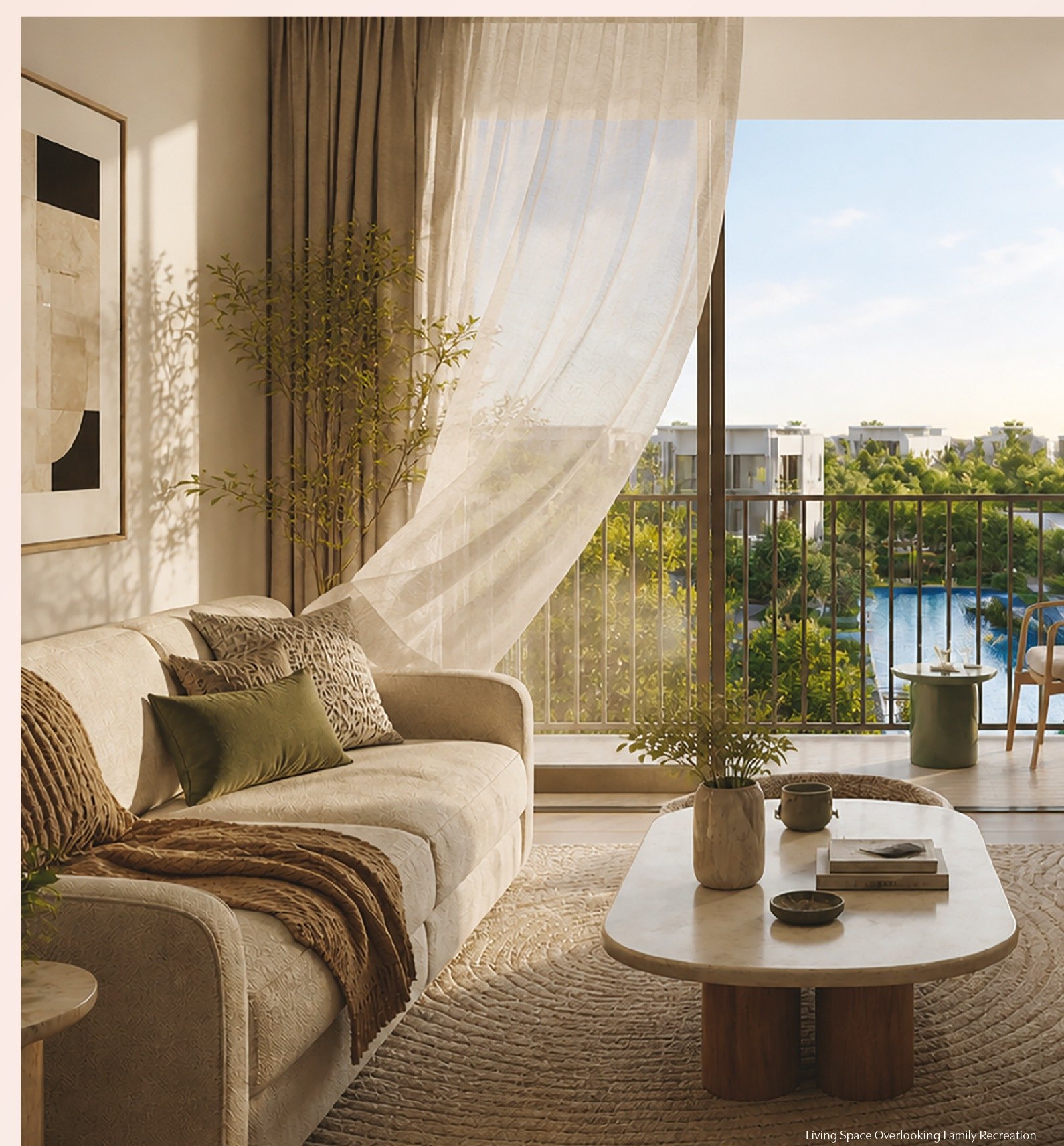 Living space at RIA Sunsuria overlooking the family recreation deck
